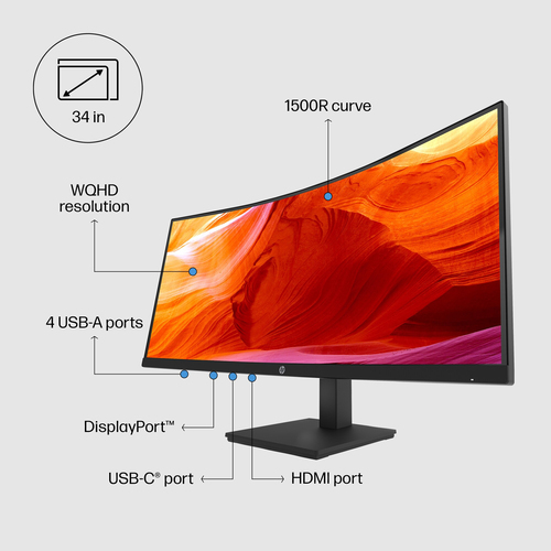 HP P34hc G4 WQHD USB-C Curved 34" 3440 x 1440 pixels LCD Monitor Black