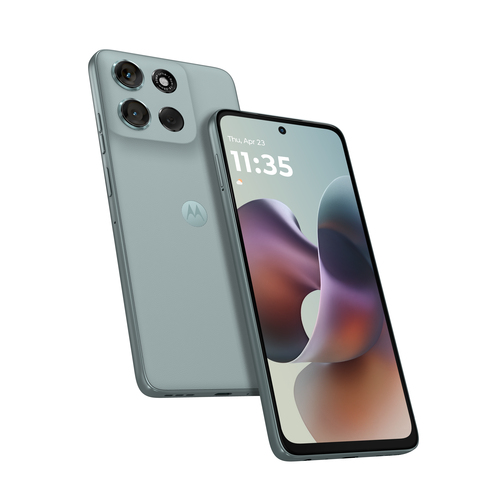 Motorola moto g56 5G front and rear view showing 50MP quad camera array and 6.72-inch display