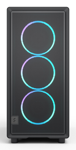 Fractal Design Epoch front view highlighting RGB fans and ventilated airflow panels