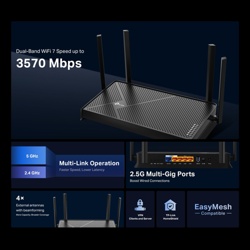 TP-Link Archer BE230, Wi-Fi 7, Dual-band (2.4 GHz / 5 GHz), Ethernet LAN Router