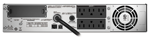 APC SMT1500RMJ2U UPS installed in server rack with cables connected