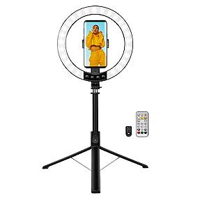 LogiLink 25 cm LED ring light with foldable selfie stick tripod