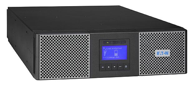 Eaton 9PX tower UPS LCD display close-up with status lights