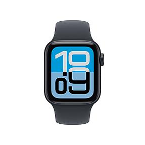 Apple Smartwatch SE 3 GPS Midnight Aluminium Case display on showing Retina OLED screen and midnight finish.