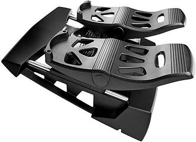 Thrustmaster T.Flight Rudder Pedals featuring large footrests and smooth motion for precise rudder control.
