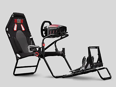 GT Lite simulation cockpit in black steel with breathable mesh for gaming