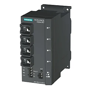 Siemens SCALANCE X204IRT switch showing front panel and status LEDs