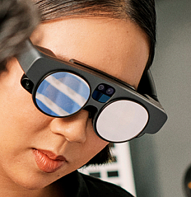 Magic Leap 2 AR smart glasses with compute pack and controller setup