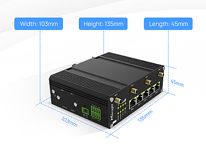 Industrial cellular router UR35 side view RS232 RS485 serial ports