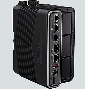 FlexEdge 3-sled gateway showing front panel communication interfaces and ports