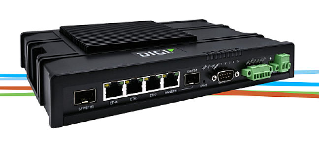 Digi IX40 5G industrial router front view with quad Ethernet ports