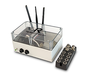 Factbird Omron NX1 industrial controller front view with IO modules