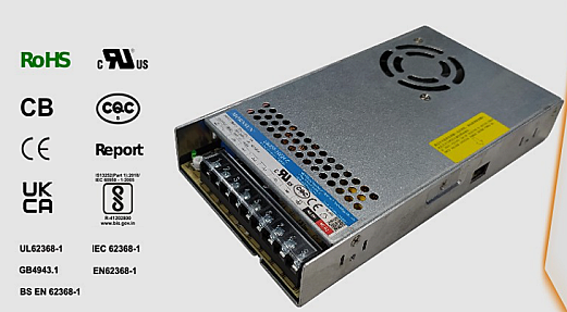 MASSO 36VDC 9.7A power supply front view with cooling fan