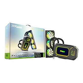 ZOTAC RTX 5090 liquid cooled GPU ARCTICSTORM AIO close up