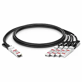 Fs.com QSFP-40G-4SPC05 5m passive copper breakout cable with QSFP+ and four SFP+ connectors