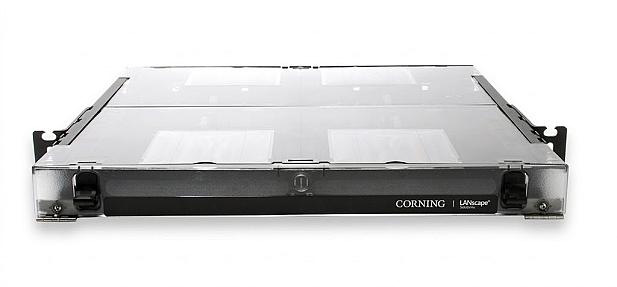Corning CCH-01U 1RU 48 fiber closet connector patch panel front and side view