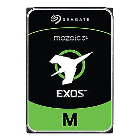 Seagate Exos M 30TB hard drive front label with Mozaic 3+ logo and green M branding