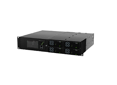 Delta Eltek 2U telecom rectifier front view with LCD display and four fan modules