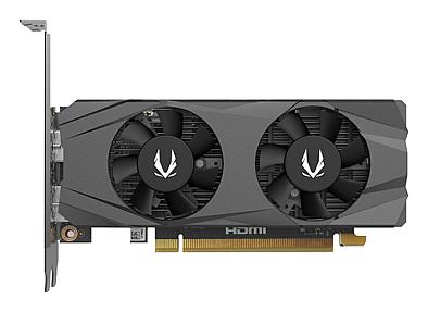 Zotac GAMING GeForce RTX 3050 graphics card front view with dual fans in black design