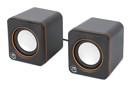 Manhattan 2600 Series USB stereo speakers black and orange front view