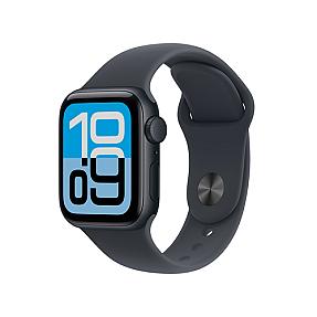 Apple Smartwatch SE 3 GPS Midnight Aluminium Case showing OLED touchscreen with black M/L band.