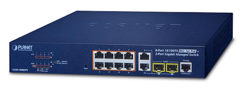 PLANET (FGSD-1008HPS), Fast Ethernet (10/100), PoE, Managed Switch