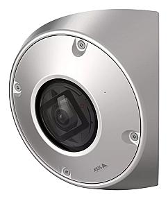 Axis 01766-001 wired IP security camera mounted on outdoor ceiling