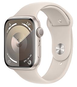 Front view of Apple Series 9 GPS Smartwatch 64 GB with always-on bright display