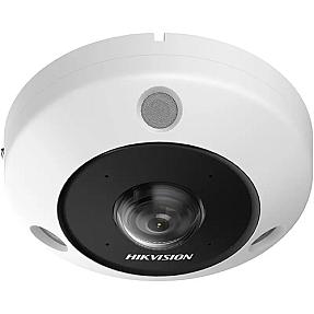 Hikvision DS-2CD63C5G1-IVS mounted on ceiling showing 12MP full-view coverage indoors