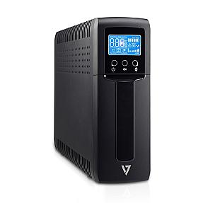 Side view of V7 line-interactive UPS showing 8 IEC outlets and USB port