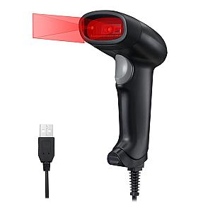 Adesso NuScan 2600U barcode scanner close up with USB cable