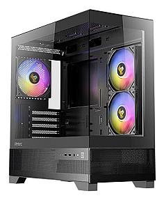 Antec CX500M ARGB mini tower showing panoramic 270° tempered glass view
