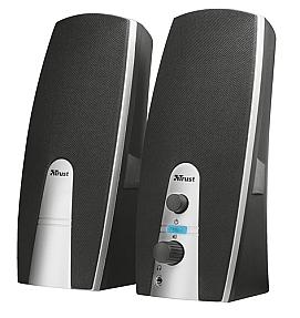 Trust MiLa 2.0 black silver wired stereo speaker set on desk