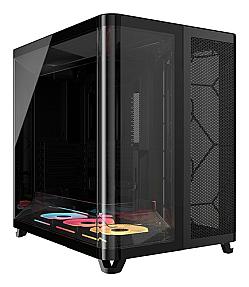 Corsair AIR 5400 LX-R RGB black gaming PC tower showing triple-chamber design