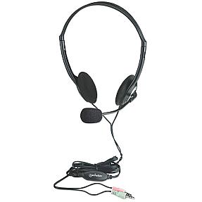 Manhattan stereo on-ear headset black with foam ear cushions and boom microphone