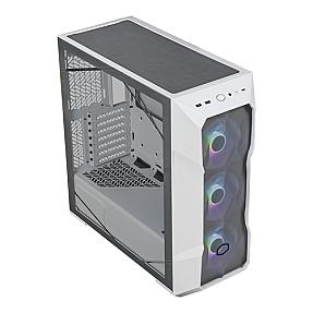 Cooler Master TD500 Mesh V2 showing multi-color ARGB lighting and mesh ventilation
