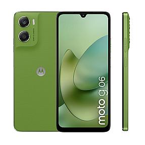 Motorola moto g06 green front, back, and side profile showing 50MP camera and 6.88-inch display