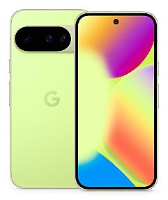 Google Pixel 10 green front and back view showing 48MP camera bar and 6.3-inch OLED display