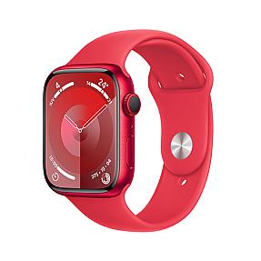 Side profile of Apple Watch Series 9 GPS + Cellular 45mm PRODUCT RED aluminium smartwatch