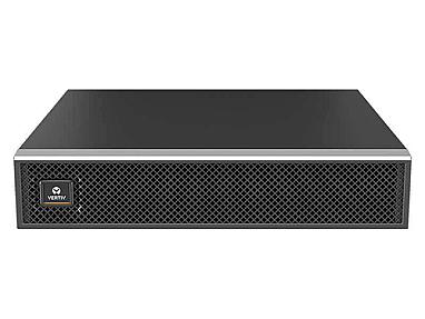 Front view of Vertiv Liebert GXT5-EBC72VRT2U UPS cabinet with LCD display and power ports