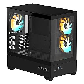 front view of GIGABYTE C201 midi tower showing USB 3.0 and RGB lighting