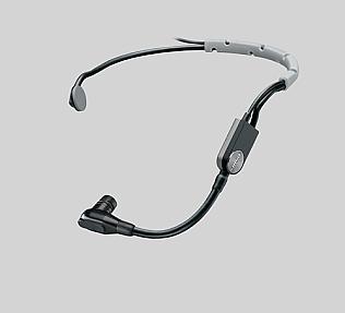 Shure SM35 cardioid condenser microphone worn on head