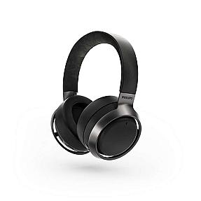 Black Philips Fidelio headset showing memory-foam ear cushions for comfortable listening