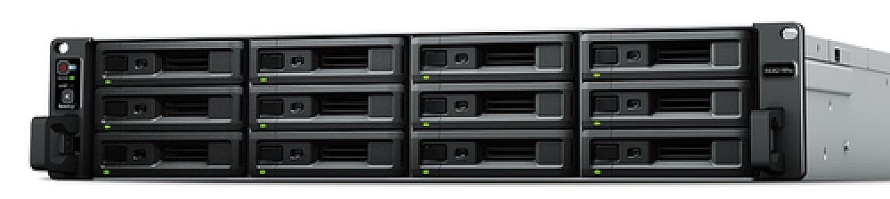 Synology RackStation 2U rack NAS front view with Intel Xeon D-1531