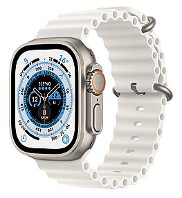 Apple Watch Ultra titanium case white band front view