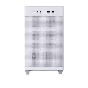 ASUS Prime AP201 white mini tower showing front USB Type-C and Type-A ports