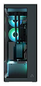ARCTIC Xtender VG mirror black PC case rear and top airflow view with radiator and fan mounting options.