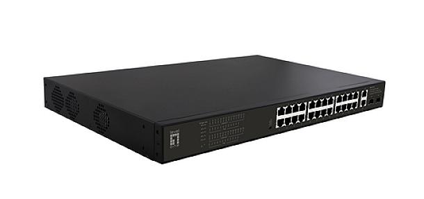 LevelOne GEP-2821 Gigabit PoE Unmanaged Switch with 28 ports and 390W power budget for office and retail use