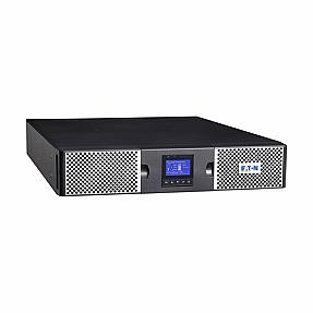 Eaton 9PX2200IRT2UBS UPS side angle with LCD display and indicators