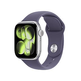 Side angle of Apple Watch Series 11 GPS with S/M purple rubber band